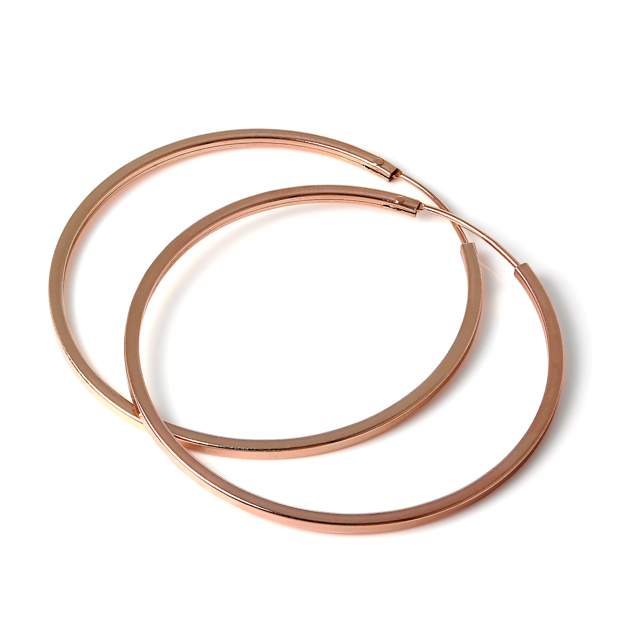 Rose Gold Sterling Silver 1mm Square Sleeper Hoop Earrings 12mm - 40mm