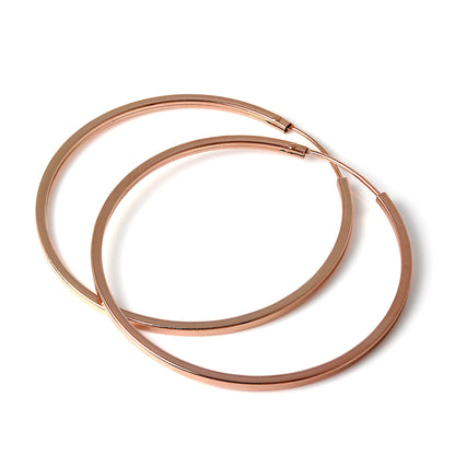 Rose Gold Sterling Silver 1mm Square Sleeper Hoop Earrings 12mm - 40mm