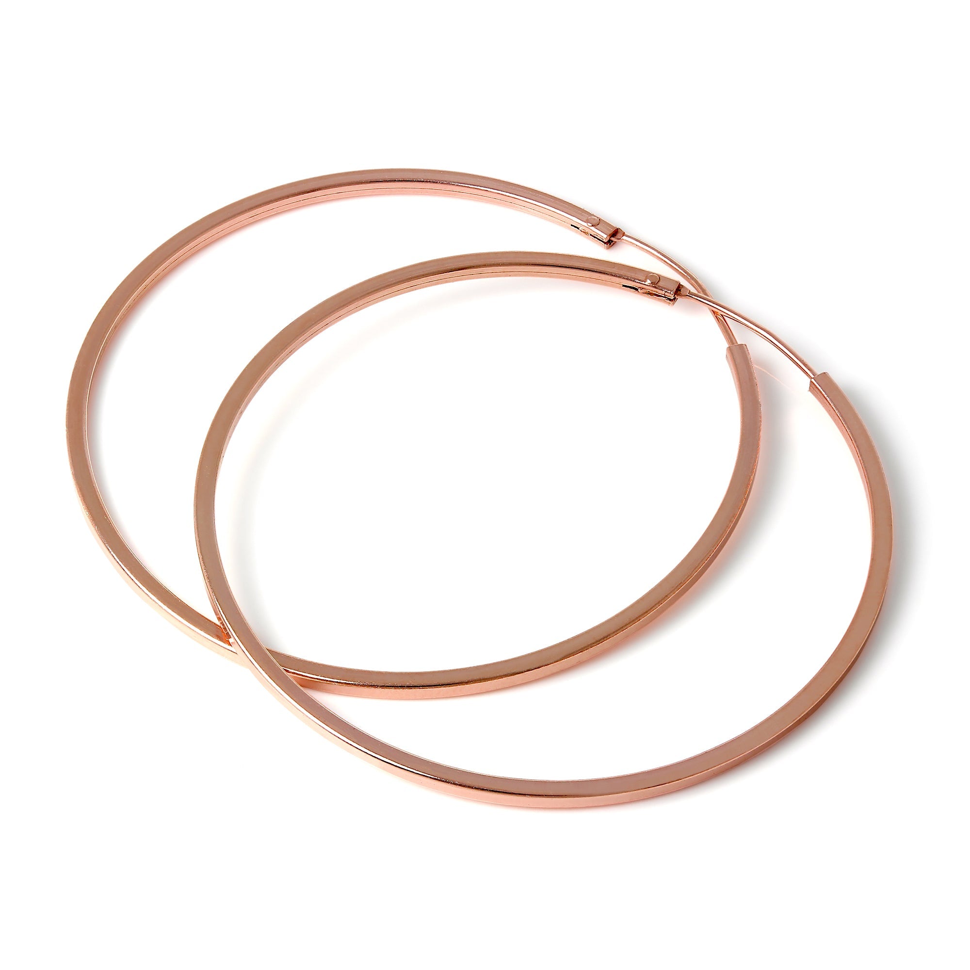 Rose Gold Sterling Silver 1mm Square Sleeper Hoop Earrings 12mm - 40mm