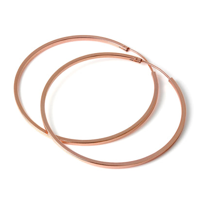 Rose Gold Sterling Silver 1mm Square Sleeper Hoop Earrings 12mm - 40mm