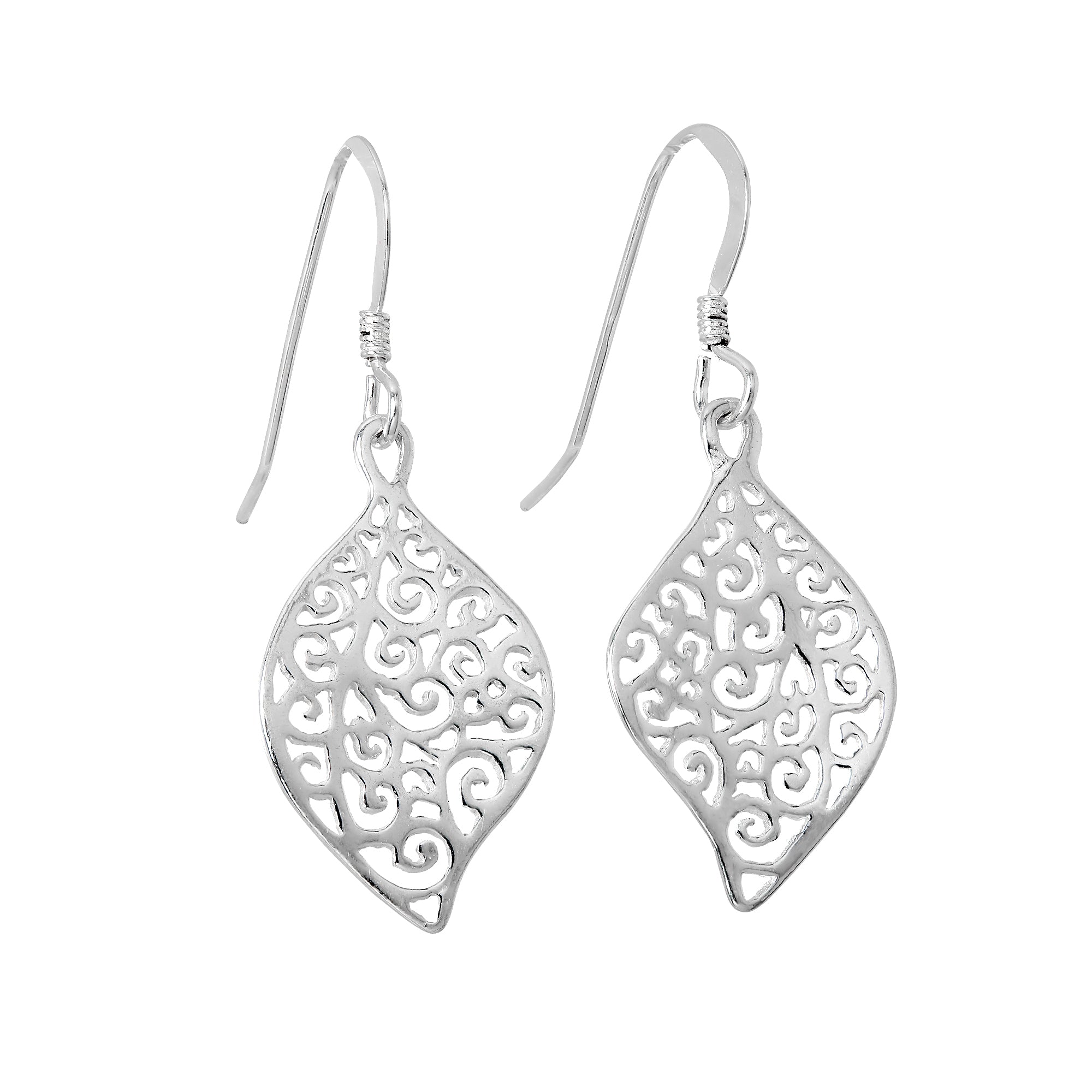 Sterling Silver Filigree Leaf Dangle Earrings
