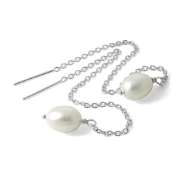 Sterling Silver & Synthetic Pearl Pull Through Chain Earrings