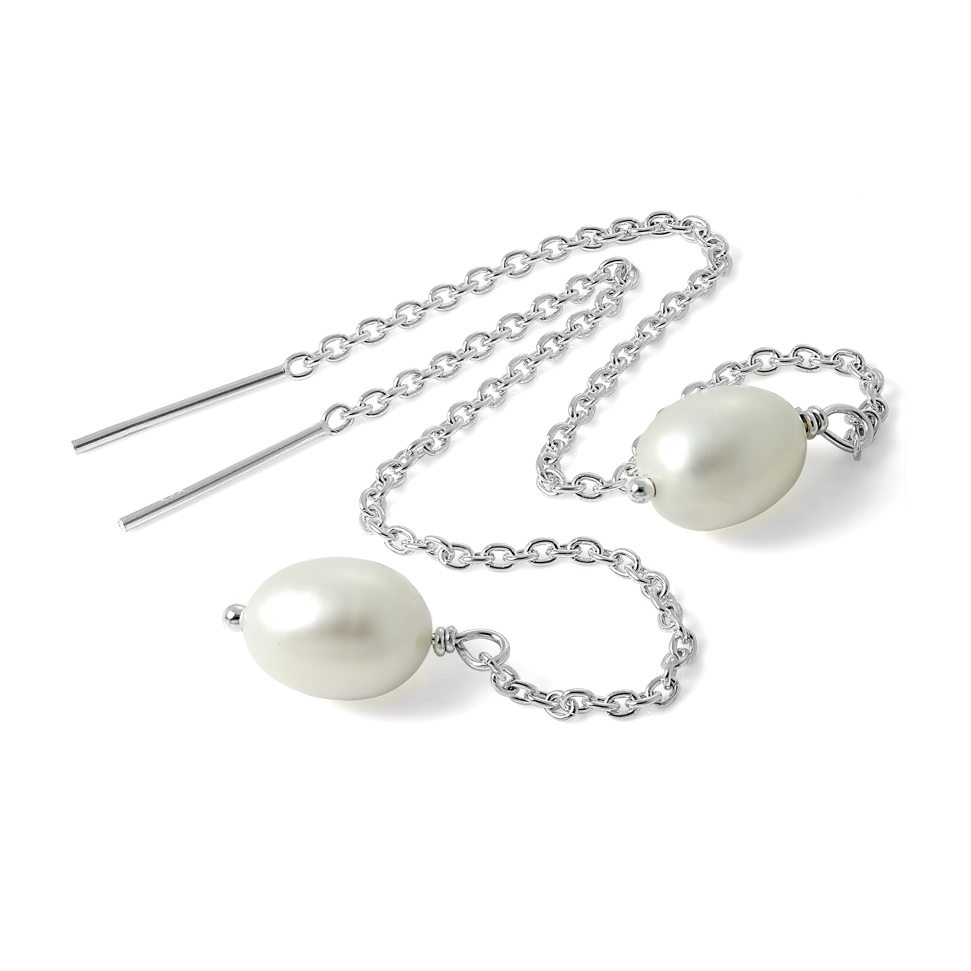 Sterling Silver & Synthetic Pearl Pull Through Chain Earrings