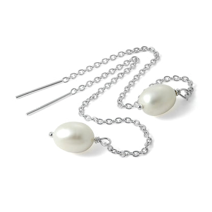 Sterling Silver & Synthetic Pearl Pull Through Chain Earrings