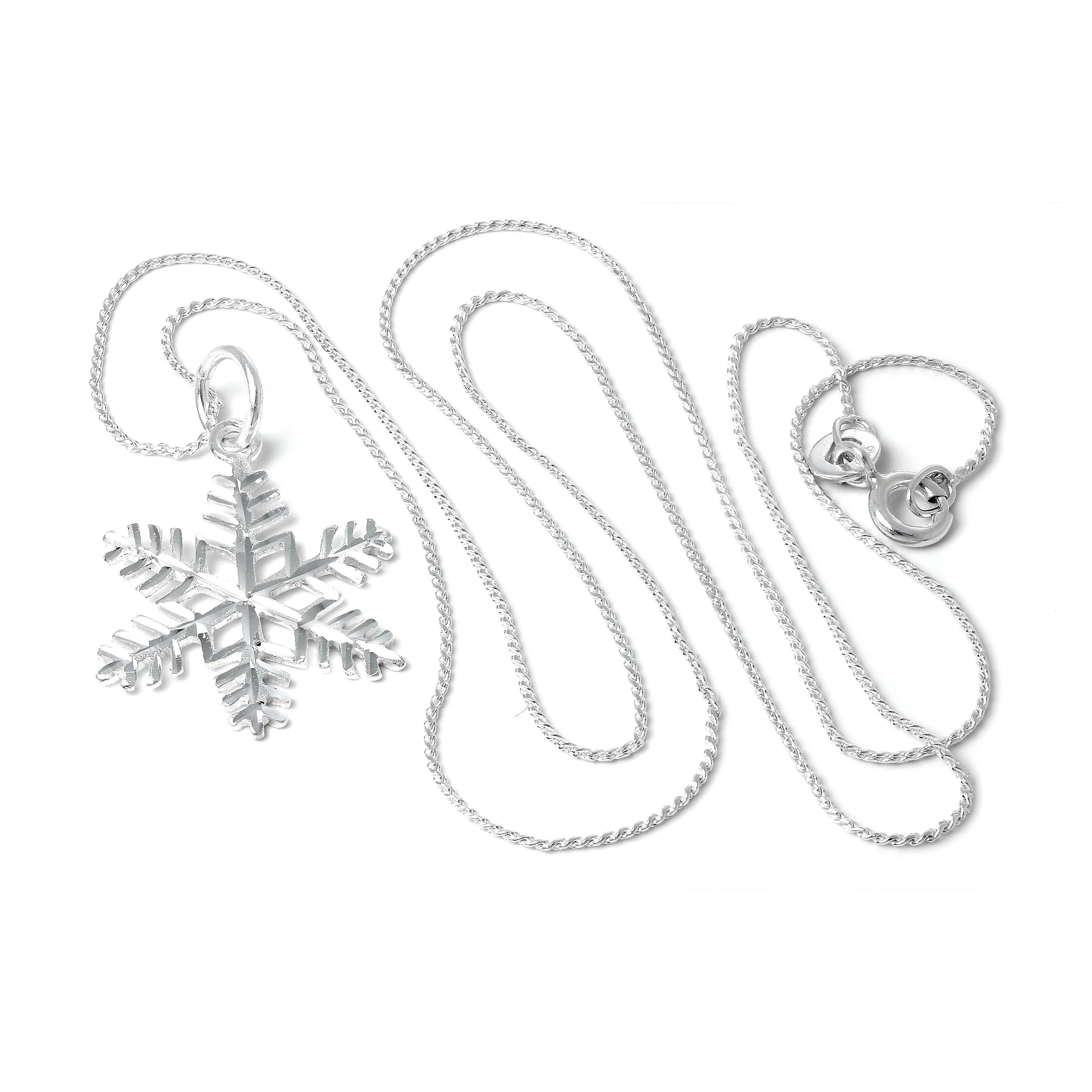Large Sterling Silver Diamond Cut Snowflake Pendant Necklace 14 - 28 Inches