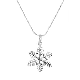 Large Sterling Silver Diamond Cut Snowflake Pendant Necklace 14 - 28 Inches