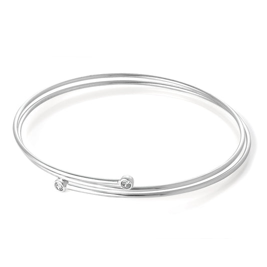 Sterling Silver Slinky Triple Bangle with Small CZ Crystals