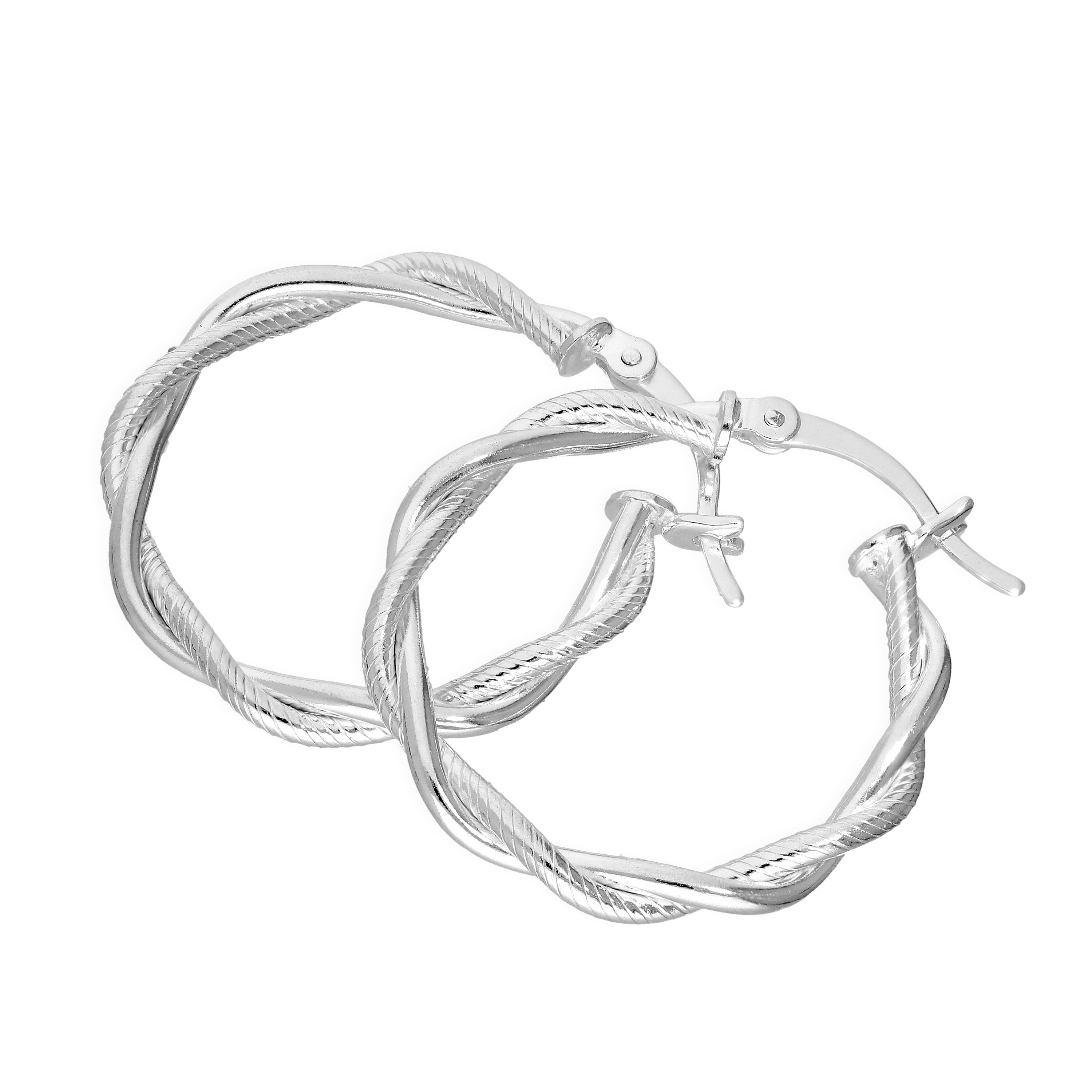 Sterling Silver Twisted Rope Creole Hoop Earrings