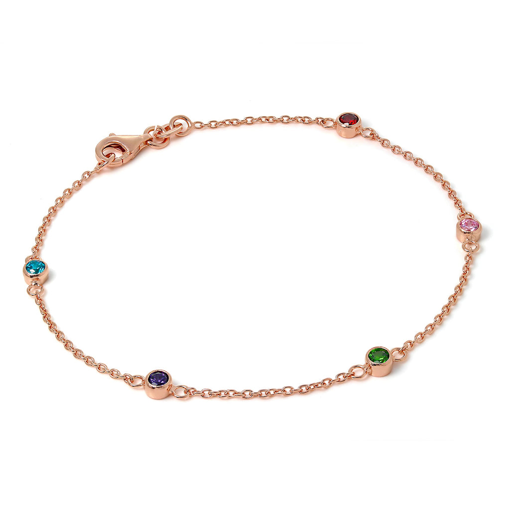 Rose Gold Plated Fine Sterling Silver 7.5 inch Belcher Bracelet with 4mm CZ crystals