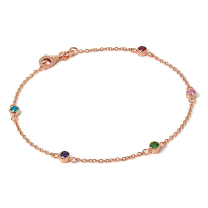 Rose Gold Plated Fine Sterling Silver 7.5 inch Belcher Bracelet with 4mm CZ crystals