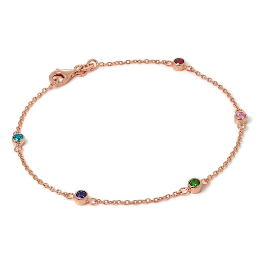 Rose Gold Plated Fine Sterling Silver 7.5 inch Belcher Bracelet with 4mm CZ crystals