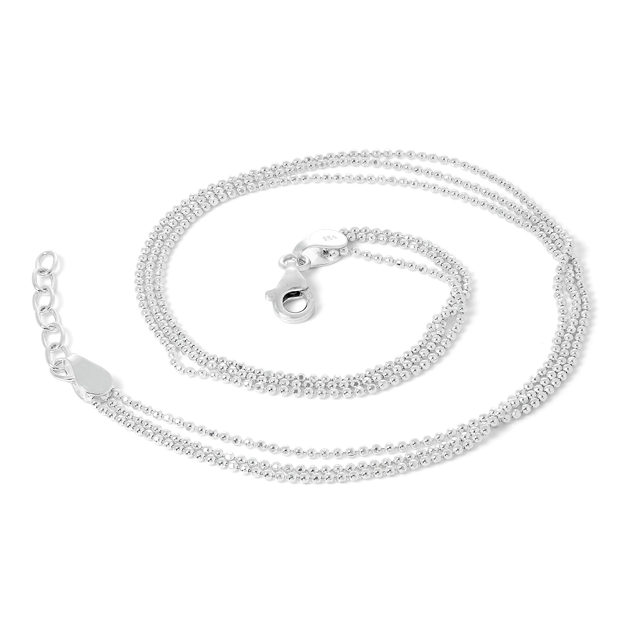 Sterling Silver Simple Triple 1mm Bead Chain Anklet