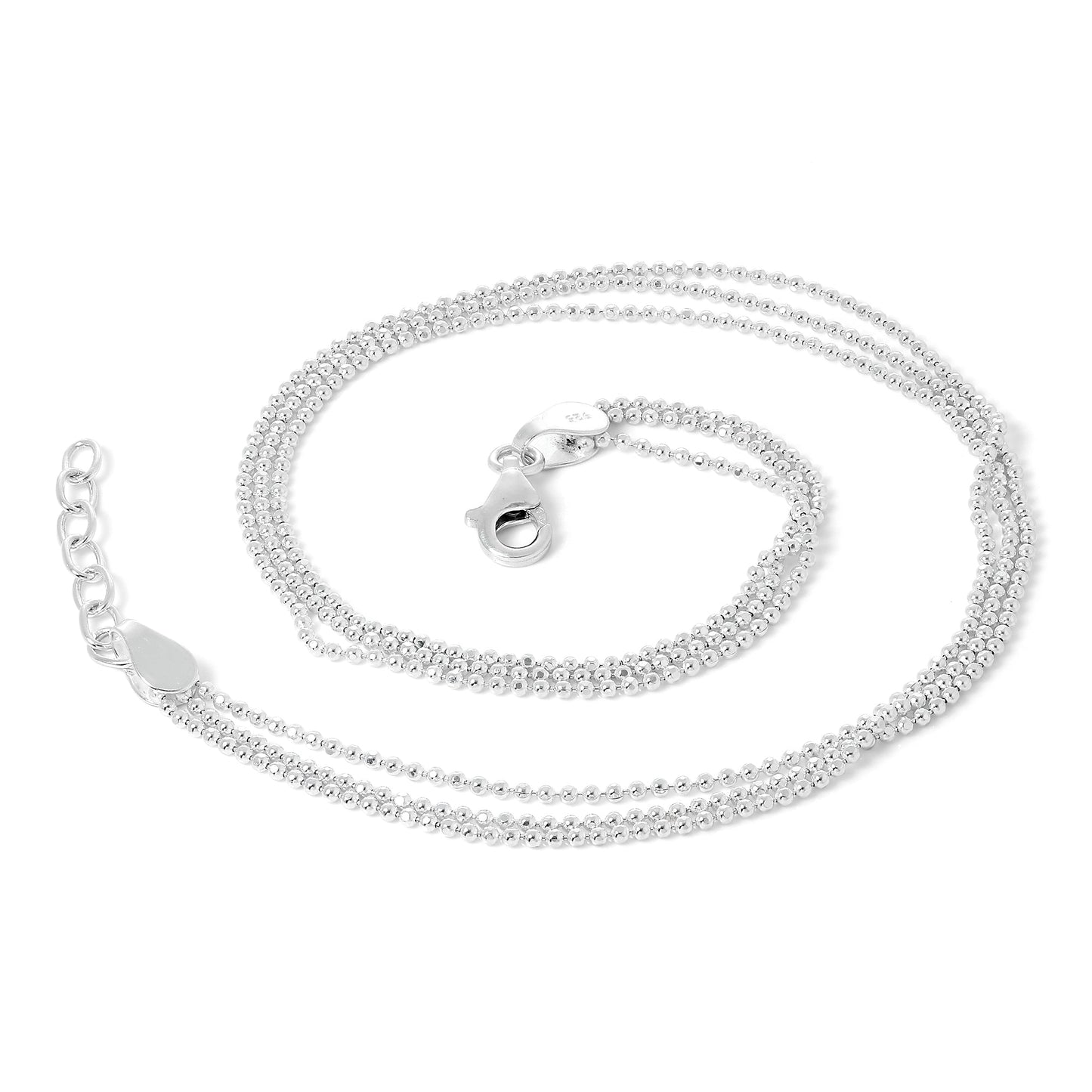Sterling Silver Simple Triple 1mm Bead Chain Anklet