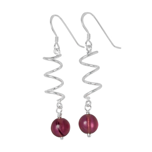 Sterling Silver & Amethyst Glass Bead Twist Drop Earrings