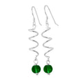 Sterling Silver & Emerald Glass Bead Twist Drop Earrings