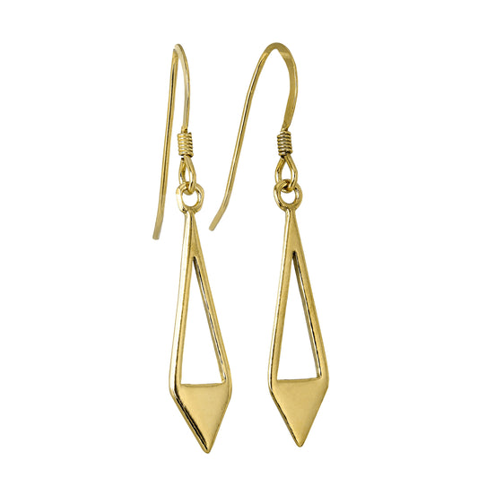 Gold Plated Sterling Silver Open Triangle Diamond Shape Drop Earrings