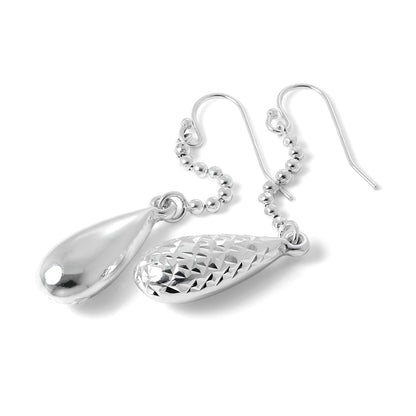 Sterling Silver Diamond Cut Pear Shaped Dangle Earrings