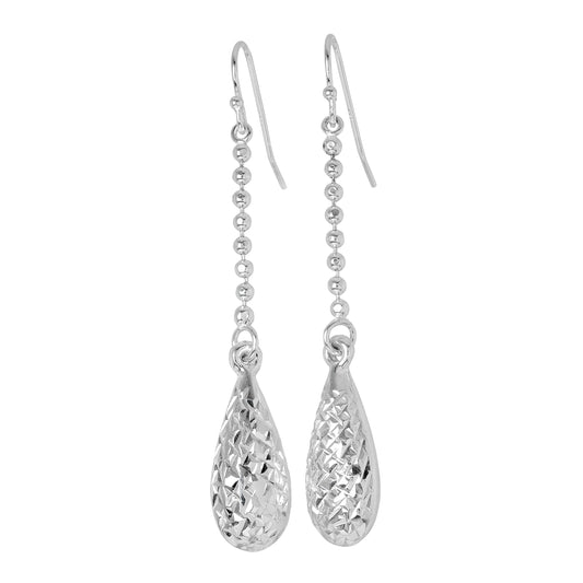 Sterling Silver Diamond Cut Pear Shaped Dangle Earrings
