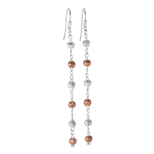 Rose Gold Plated Sterling Silver Bead & Chain Dangle Earrings