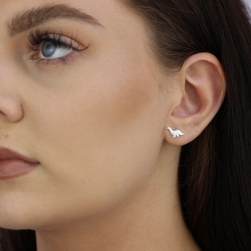 Simple Sterling Silver Dinosaur Stud Earrings