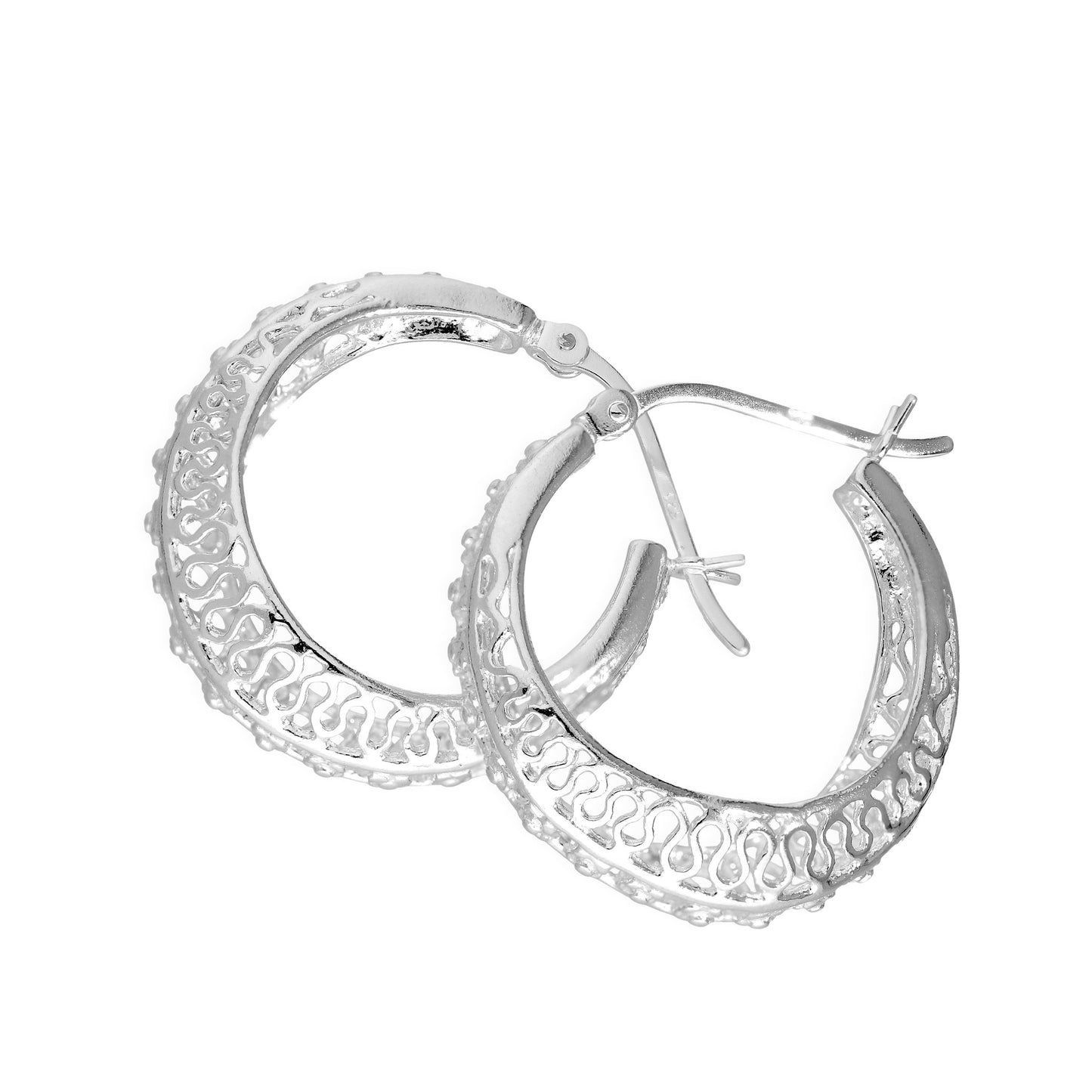Sterling Silver Thick Patterned Creole Hoop Earrings