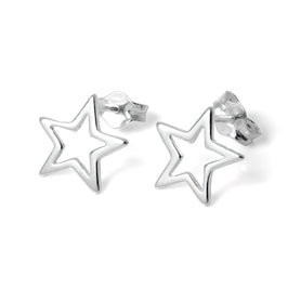 Sterling Silver Open Star Stud Earrings