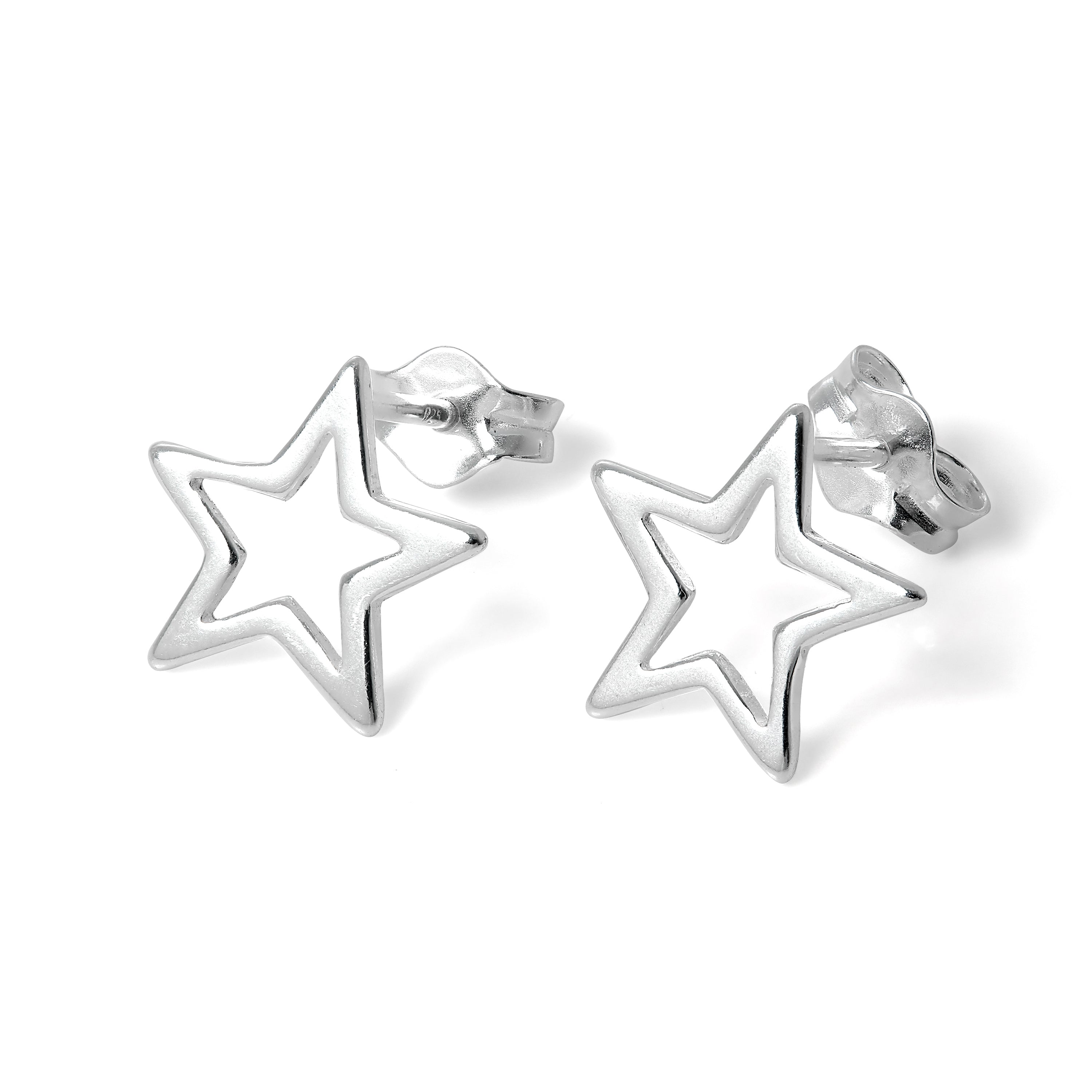 Sterling Silver Open Star Stud Earrings