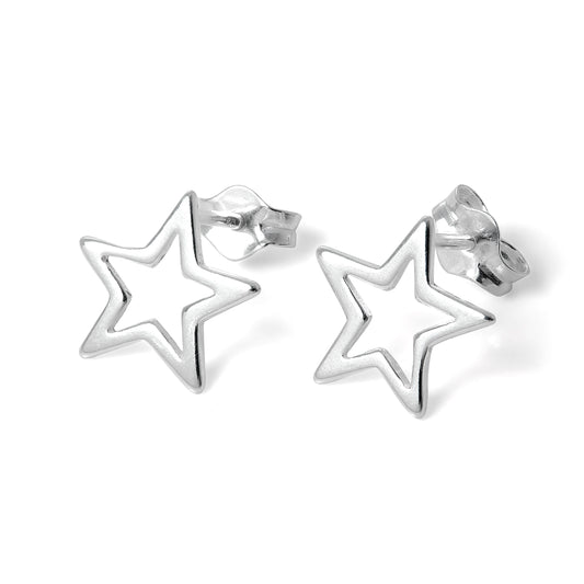 Sterling Silver Open Star Stud Earrings