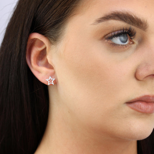 Sterling Silver Open Star Stud Earrings