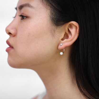 Sterling Silver Frosted Ball Half Hoop Stud Earrings