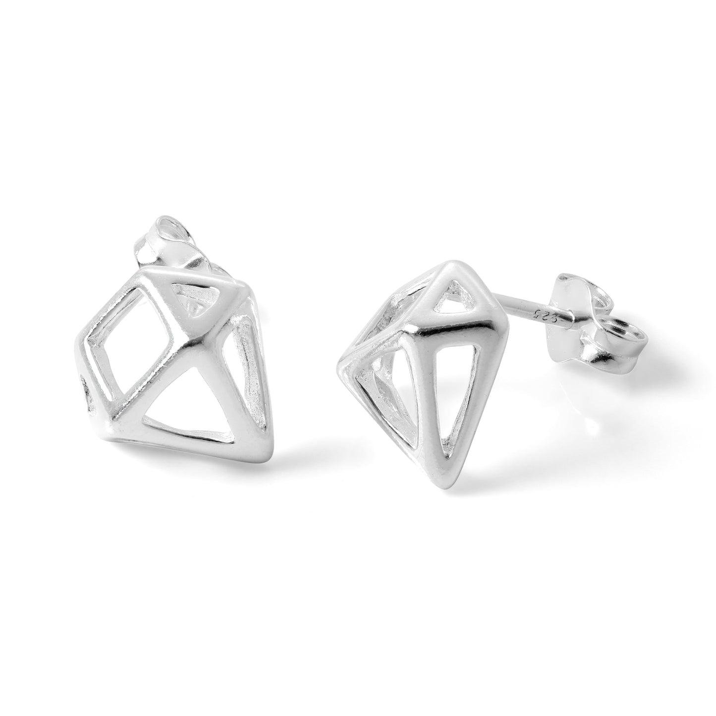 Sterling Silver Open Diamond Shaped Stud Earrings