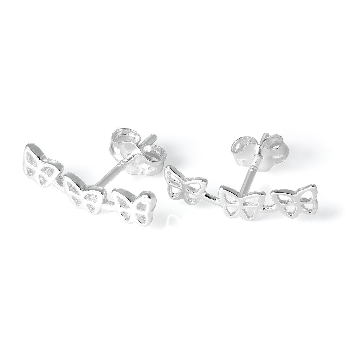 Small Sterling Silver Triple Open Butterfly Stud Earrings