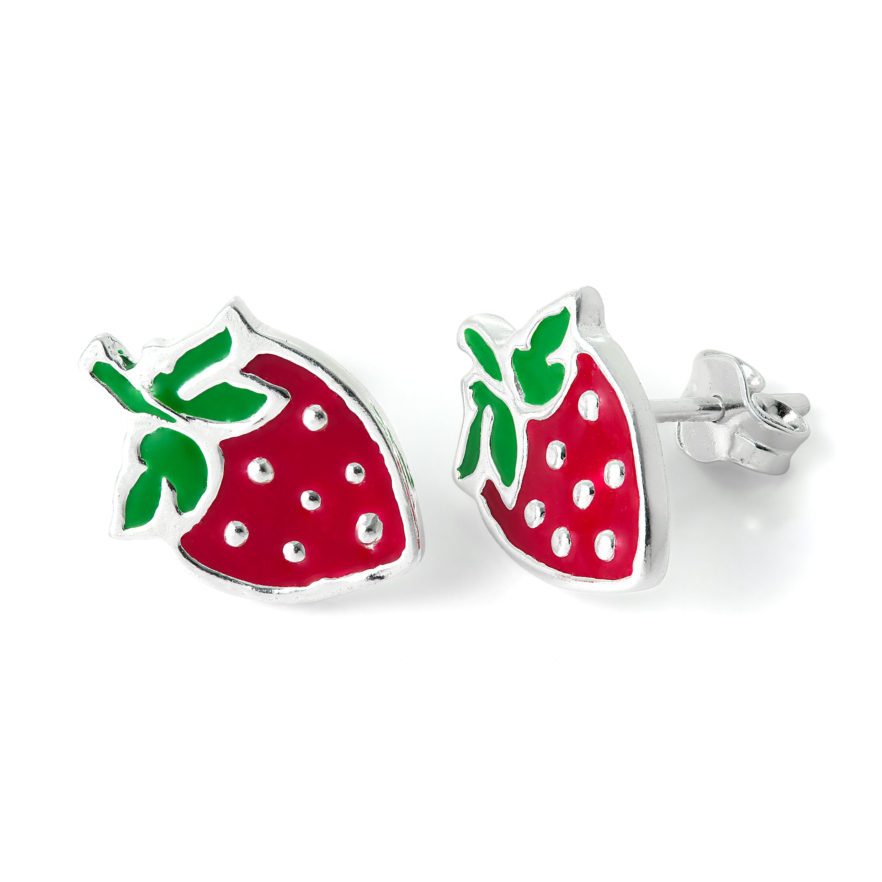Sterling Silver & Enamel Strawberry Stud Earrings