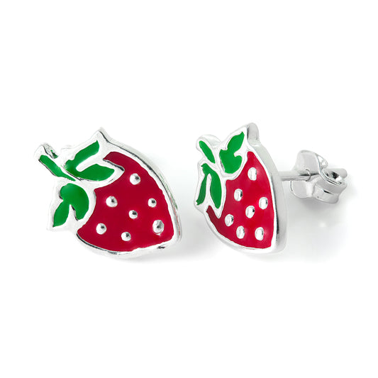 Sterling Silver & Enamel Strawberry Stud Earrings