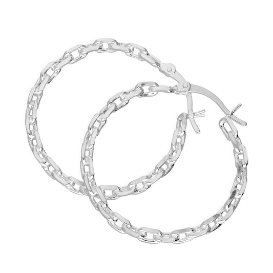 Sterling Silver Chain Links Hoop Earrings