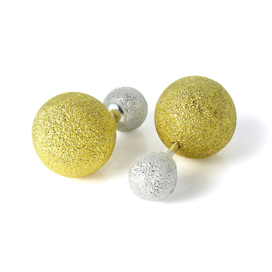 Gold Plated Sterling Silver Frosted Double Sided Heavy Ball Stud Earrings