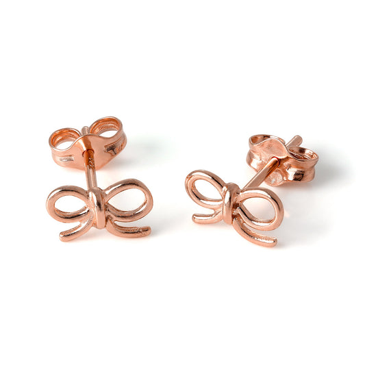 Rose Gold Plated Sterling Silver Ribbon Bow Stud Earrings