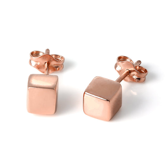 Rose Gold Plated Sterling Silver 5mm Cube Stud Earrings