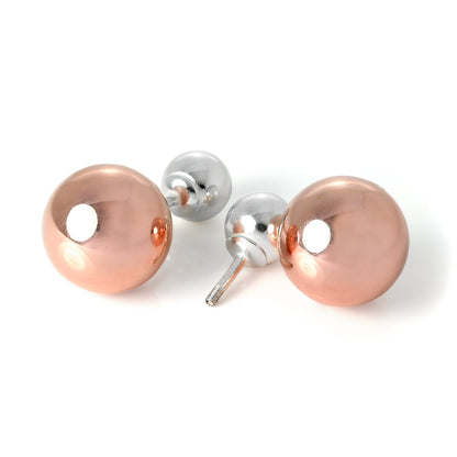 Rose Gold Plated Sterling Silver Double Sided Heavy 14mm Ball Stud Earrings