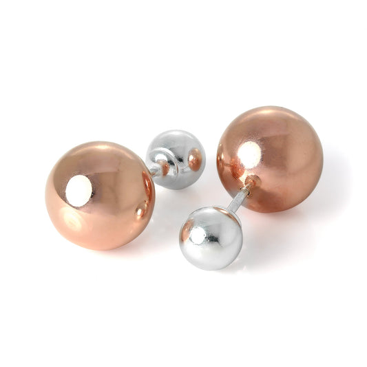 Rose Gold Plated Sterling Silver Double Sided Heavy 14mm Ball Stud Earrings