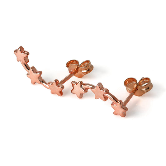 Rose Gold Plated Sterling Silver Triple Shooting Star Stud Earrings