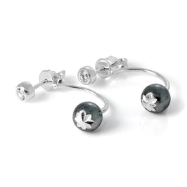 Diamond Cut Sterling Silver Ear Jacket Stud Earrings with CZ Crystal
