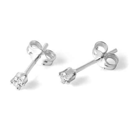 Sterling Silver & 2mm Round CZ Crystal Stud Earrings