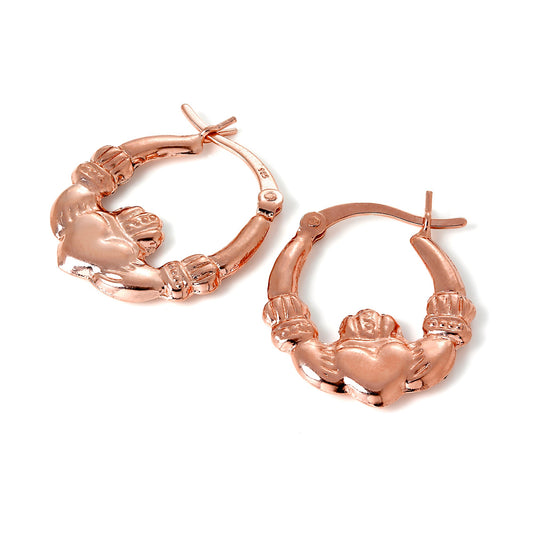 Rose Gold Plated Sterling Silver Claddagh Creole Hoop Earrings