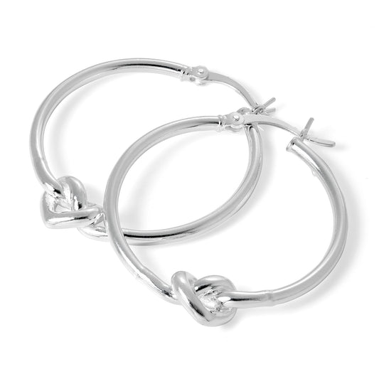 Sterling Silver Tied Heart 30mm Hoop Earrings