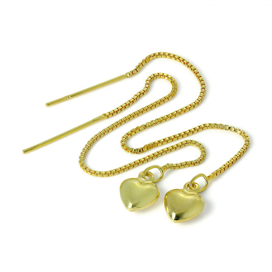 Gold Plated Sterling Silver Puffed Heart Pull Through Earrings