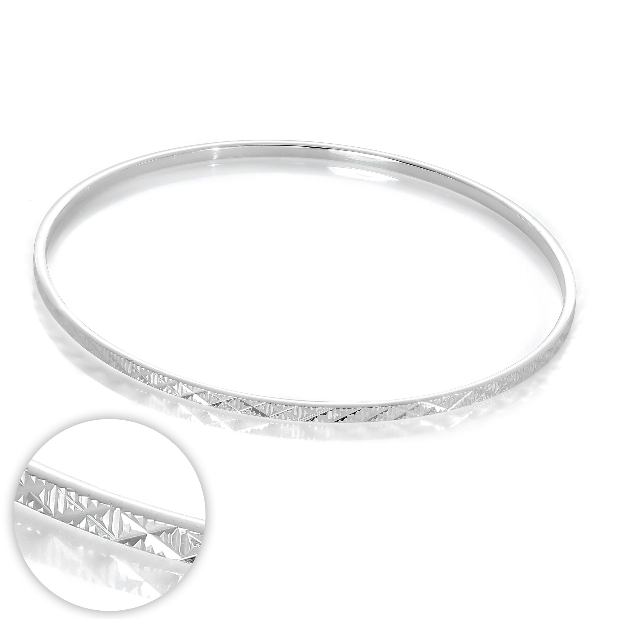 Sterling Silver Diamond Cut Kiss 66mm Stacking Bangle