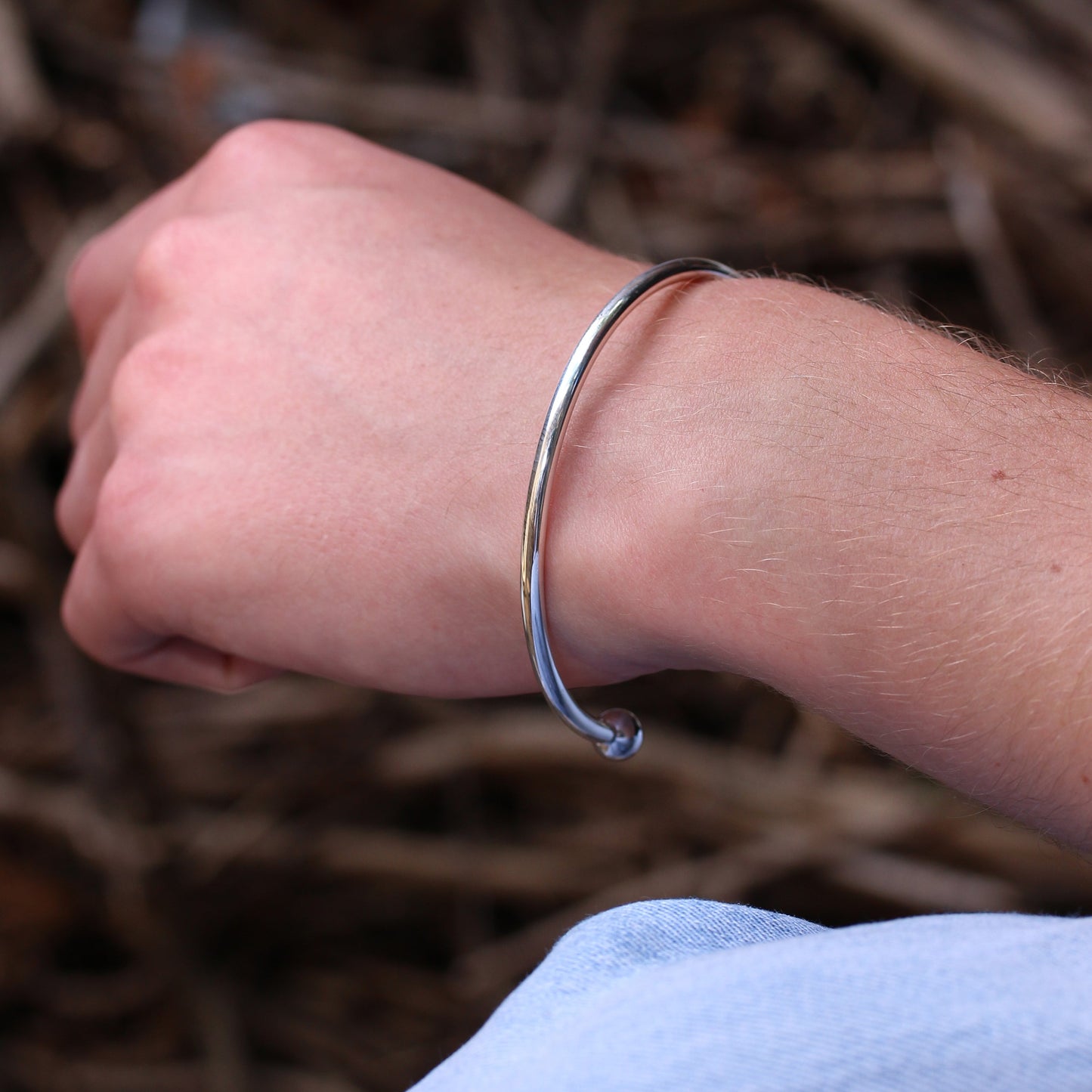 Sterling Silver Adult 65mm Hollow Torque Bangle