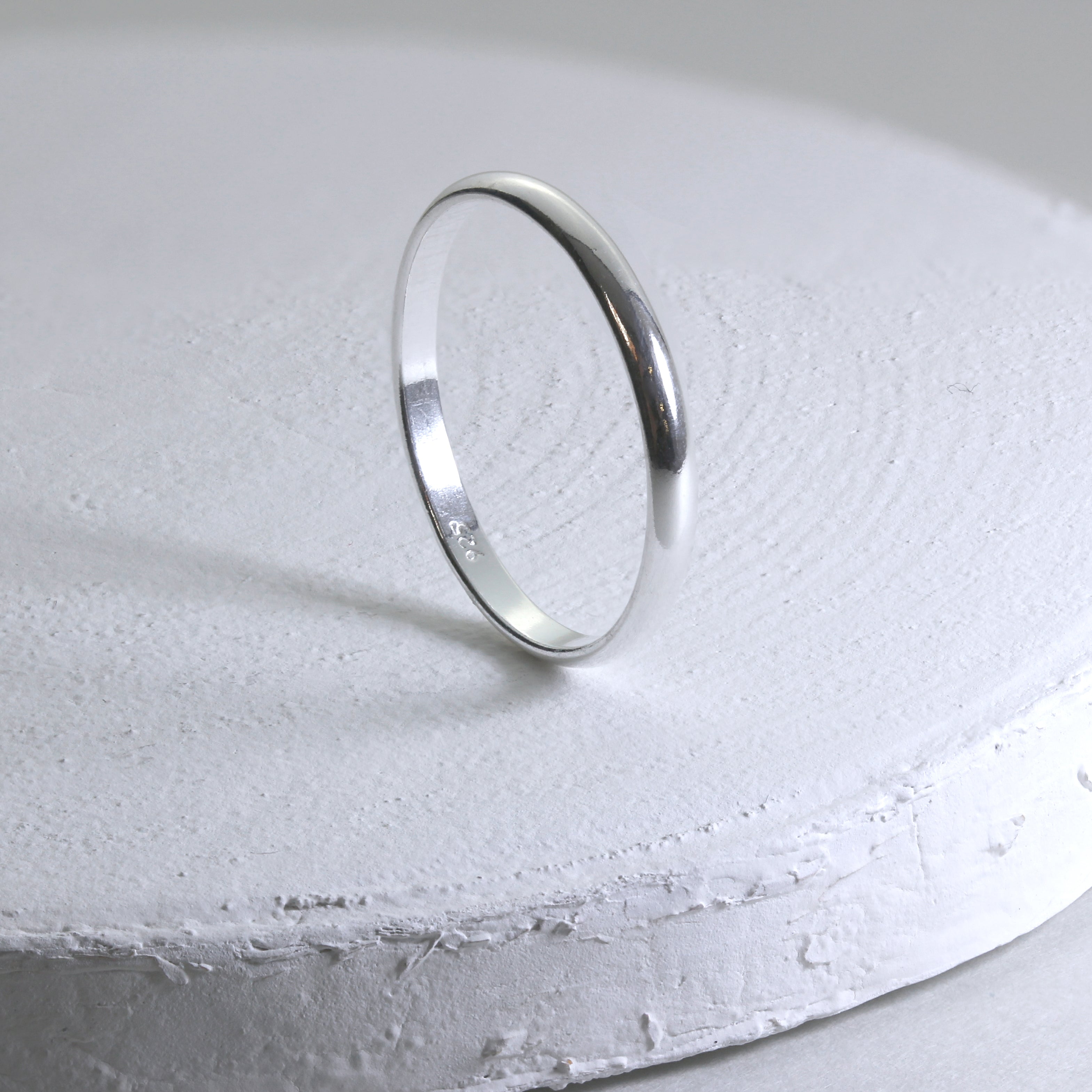 Sterling Silver 2mm D Shaped Wedding Band Ring Size E - W
