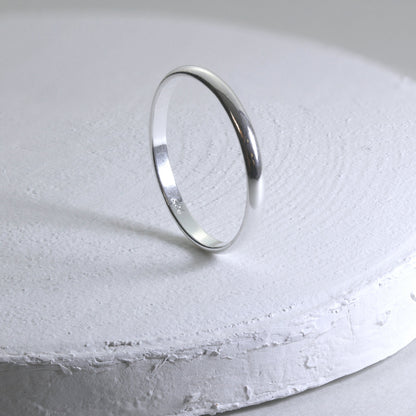 Sterling Silver 2mm D Shaped Wedding Band Ring Size E - W